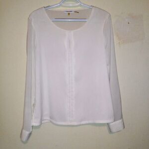 Calvin Klein Medium Scoop Neck Blouse-Keyhole-Gold Button Details-Semi Sheer